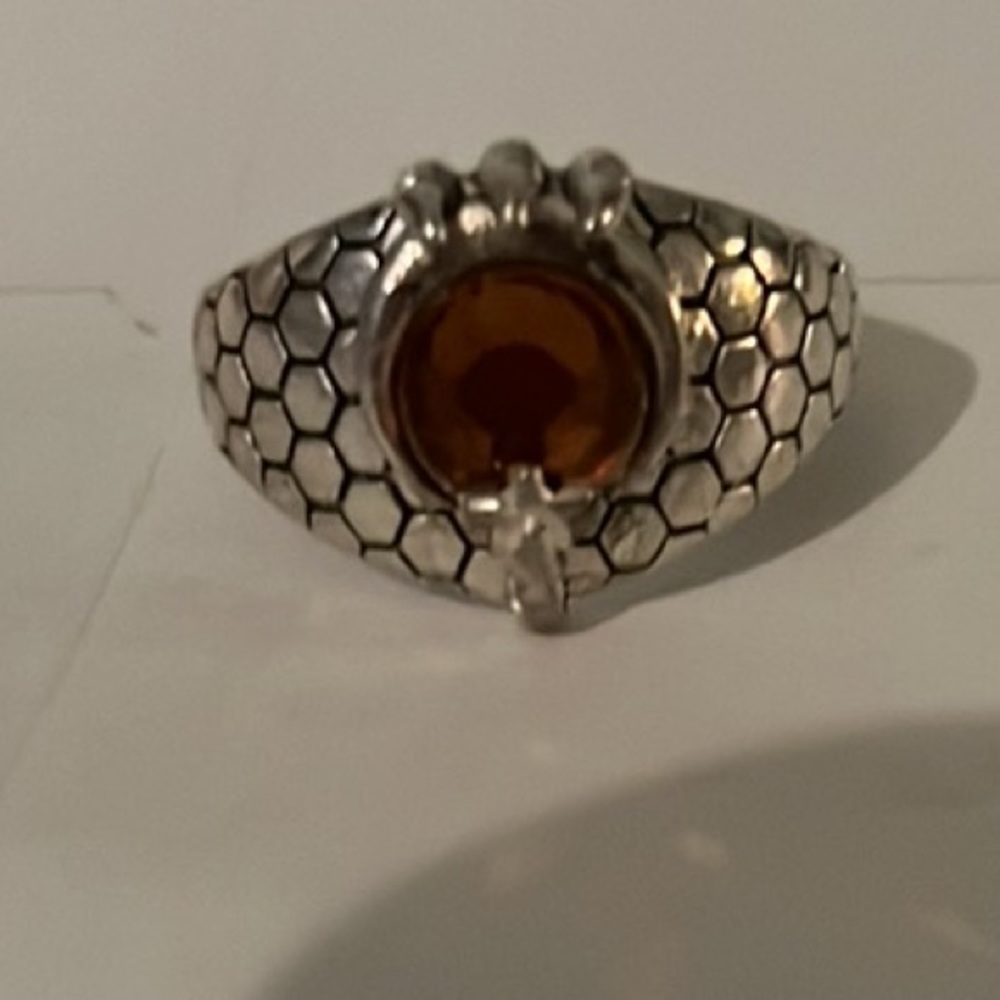 Sterling silver and amber dragon scale claw ring size 10